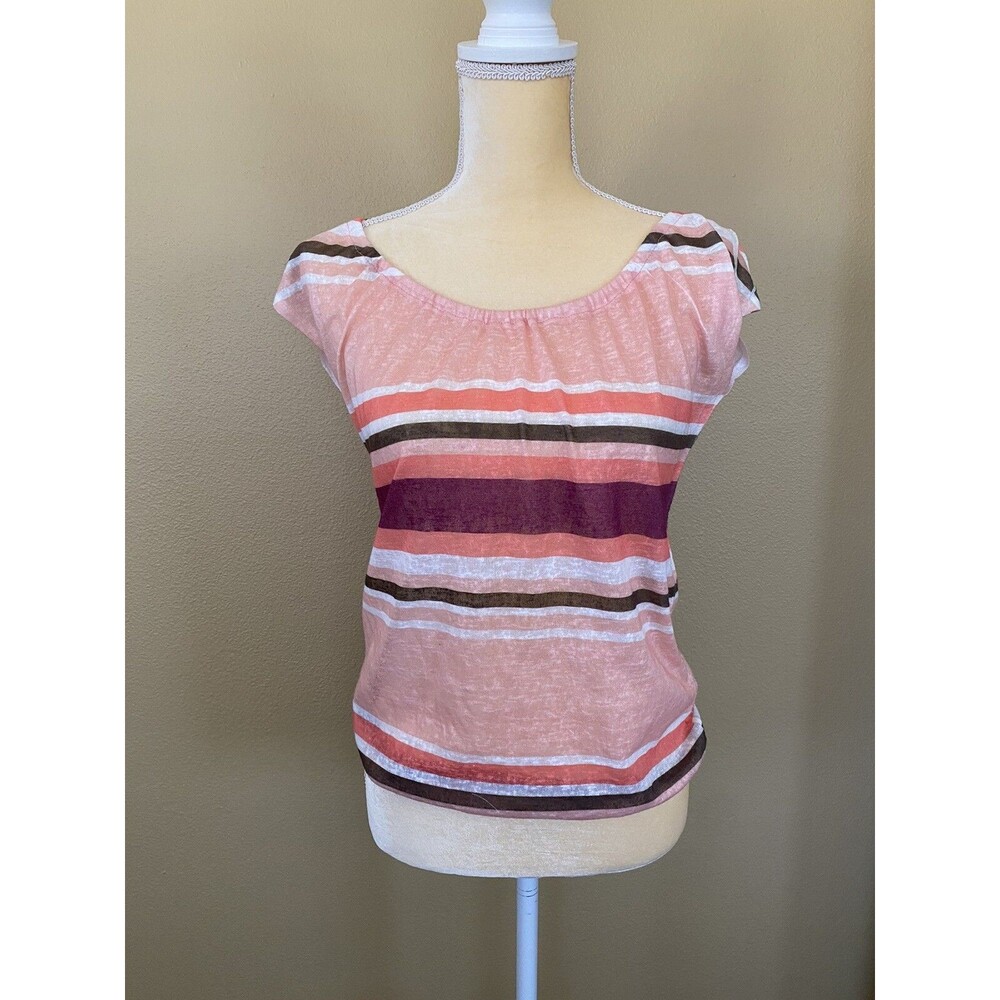 Womens INC International Concepts Peach/Orange Striped Cap Sleeve Top SZ P